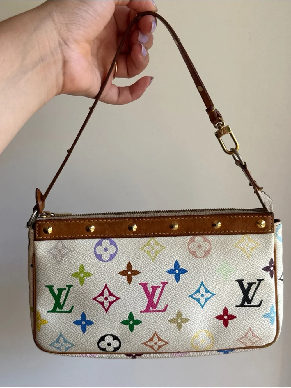 Louis Vuitton Murakami White Multicolor Pochette Vintage Takashi